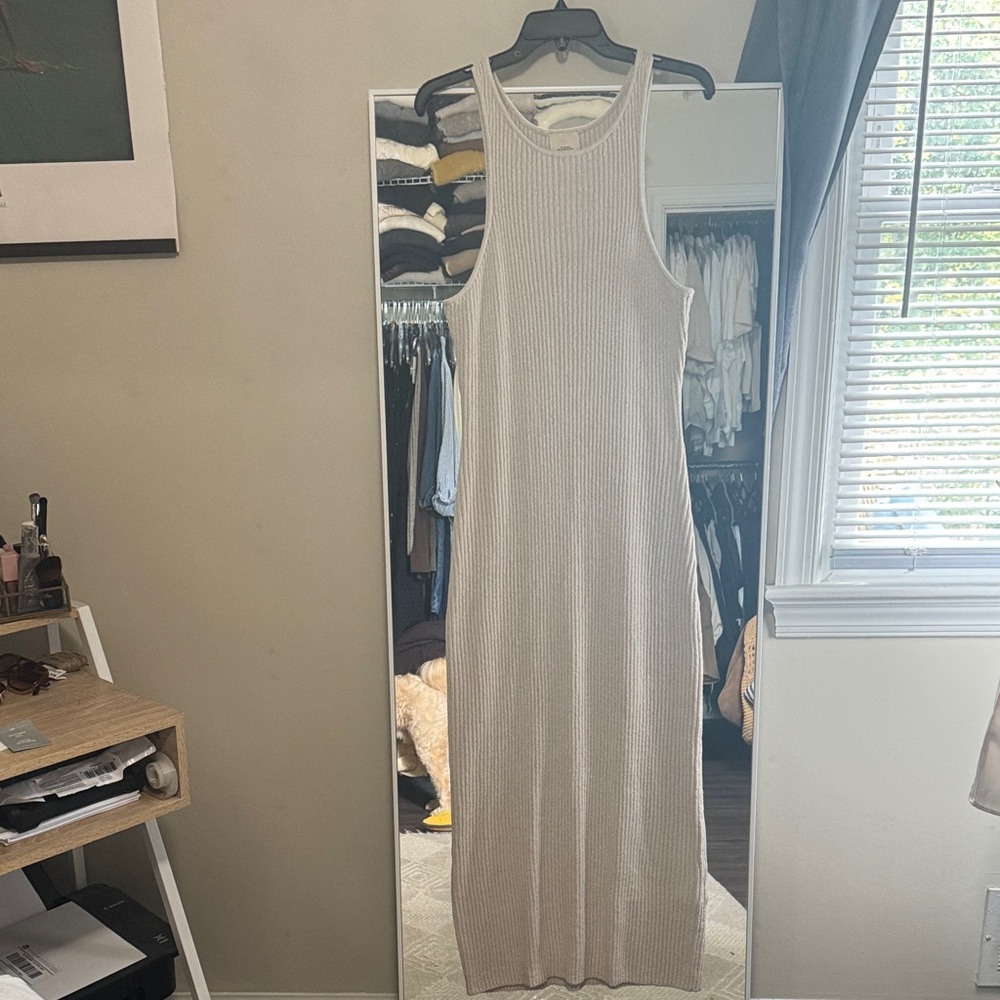 Sleeveless Silk Blend Ribbed Knit Dress - Cream